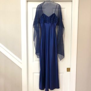 DeLaru Satin sequin Leopard print Dress with Shawl